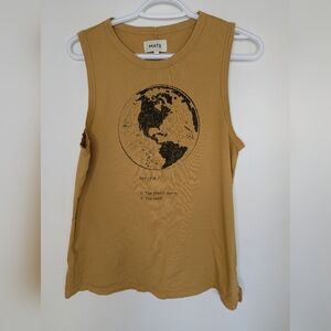 MATE the LABEL tank top w/ WORLD GRAPHIC WOMENS MEDIUM